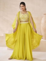 Yellow Real Georgette Shrug Style Sharara Choli